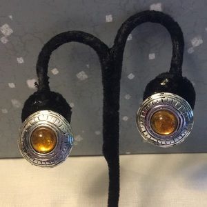 Napier Earrings Silver Tone Gold Stone Medallions